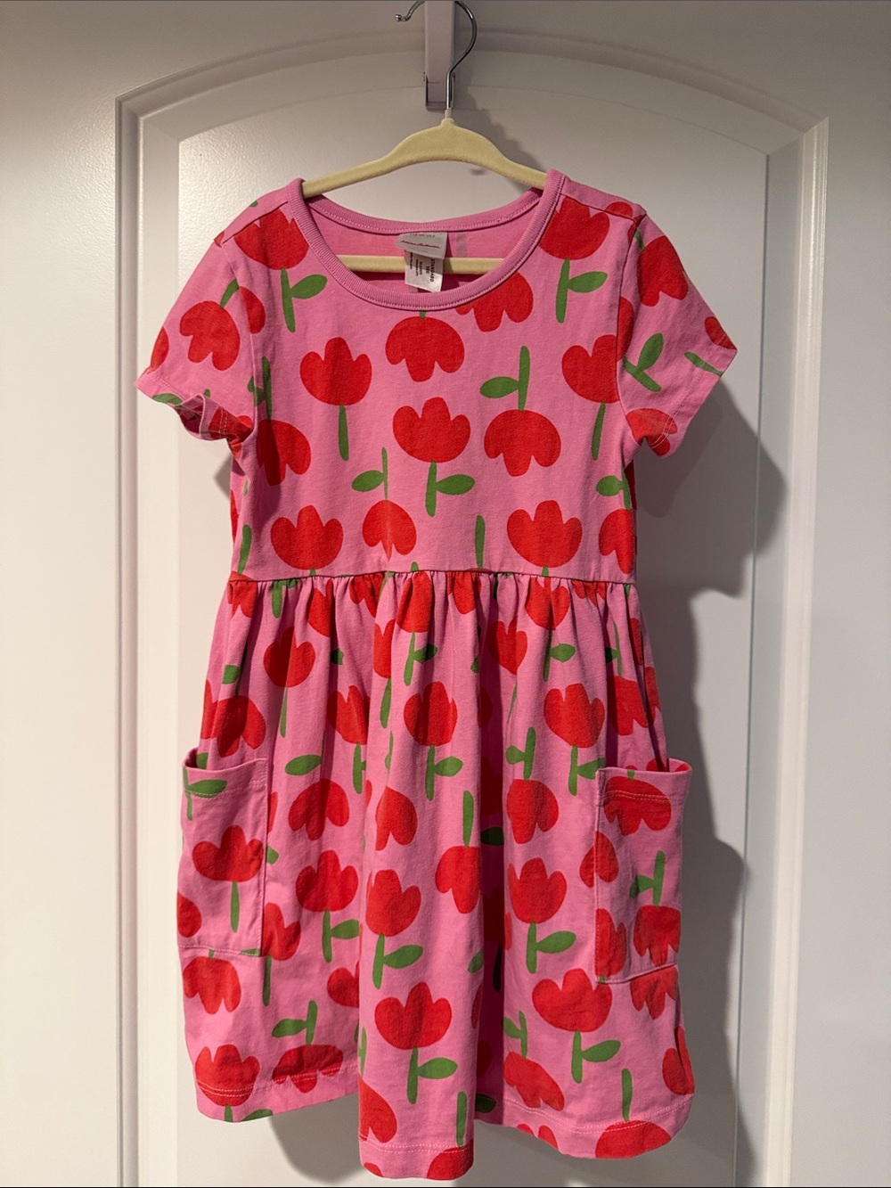 Girls Pink Floral Pocket Dress
